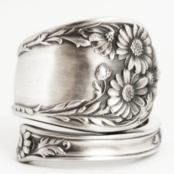 Jewelry - Retro 925 Sterling Silver Floral Spoon Ring size7